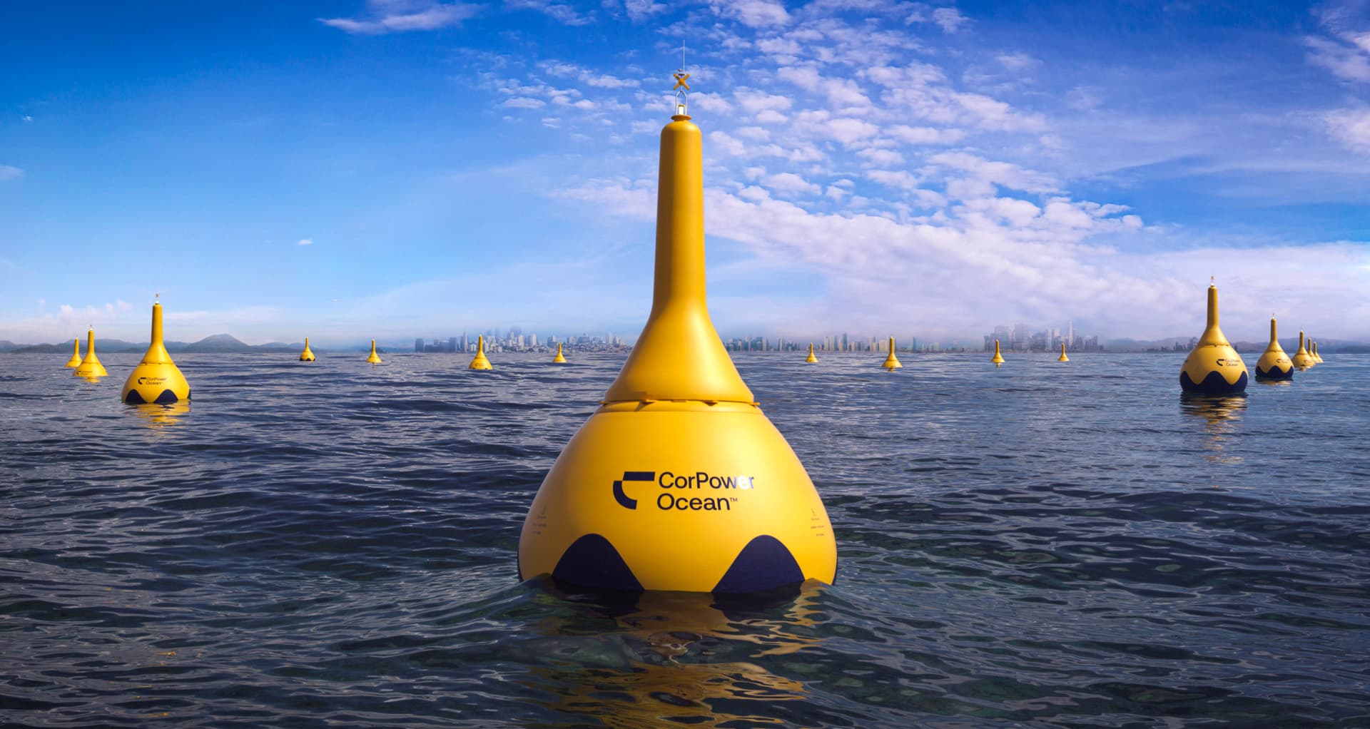 Une bouée de CorPower Ocean qui transforme l'énergie des vagues en électricité.